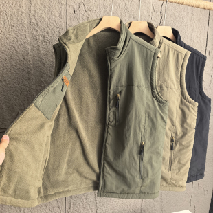 立领百搭防风保暖马甲外套 风摇粒绒内里秋冬男士 两面穿设计 工装