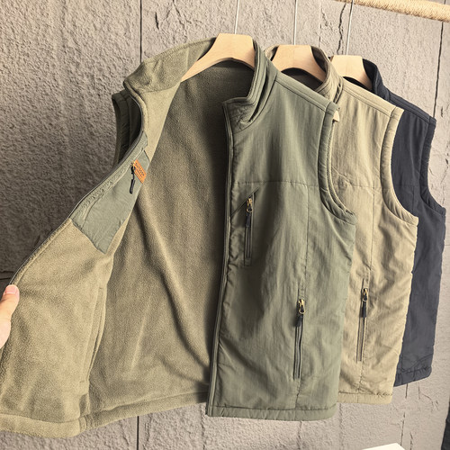 两面穿！工装摇粒绒立领男士马甲