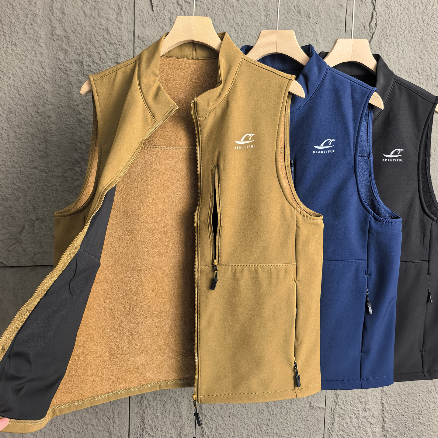 户外机能风男士立领拉链加绒马甲