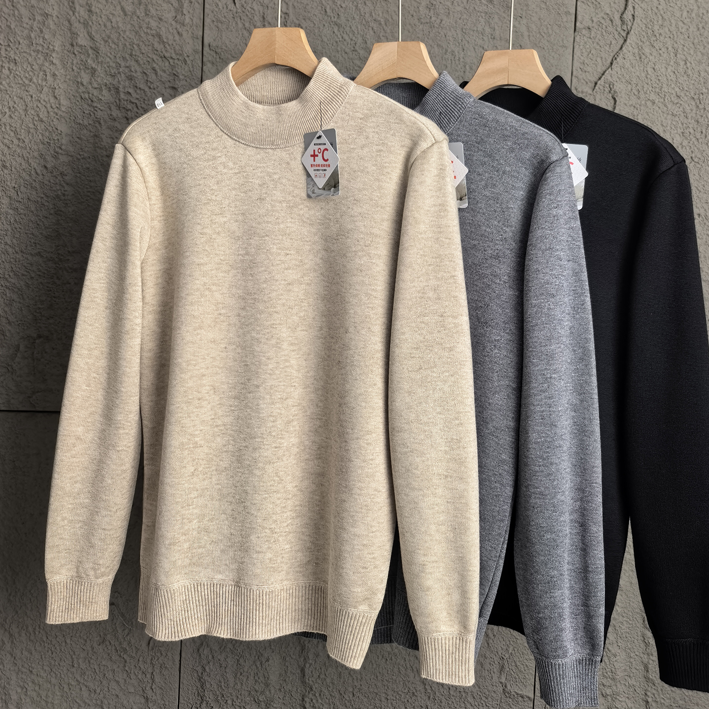 桑蚕丝绵羊毛男士圆领加绒毛衣