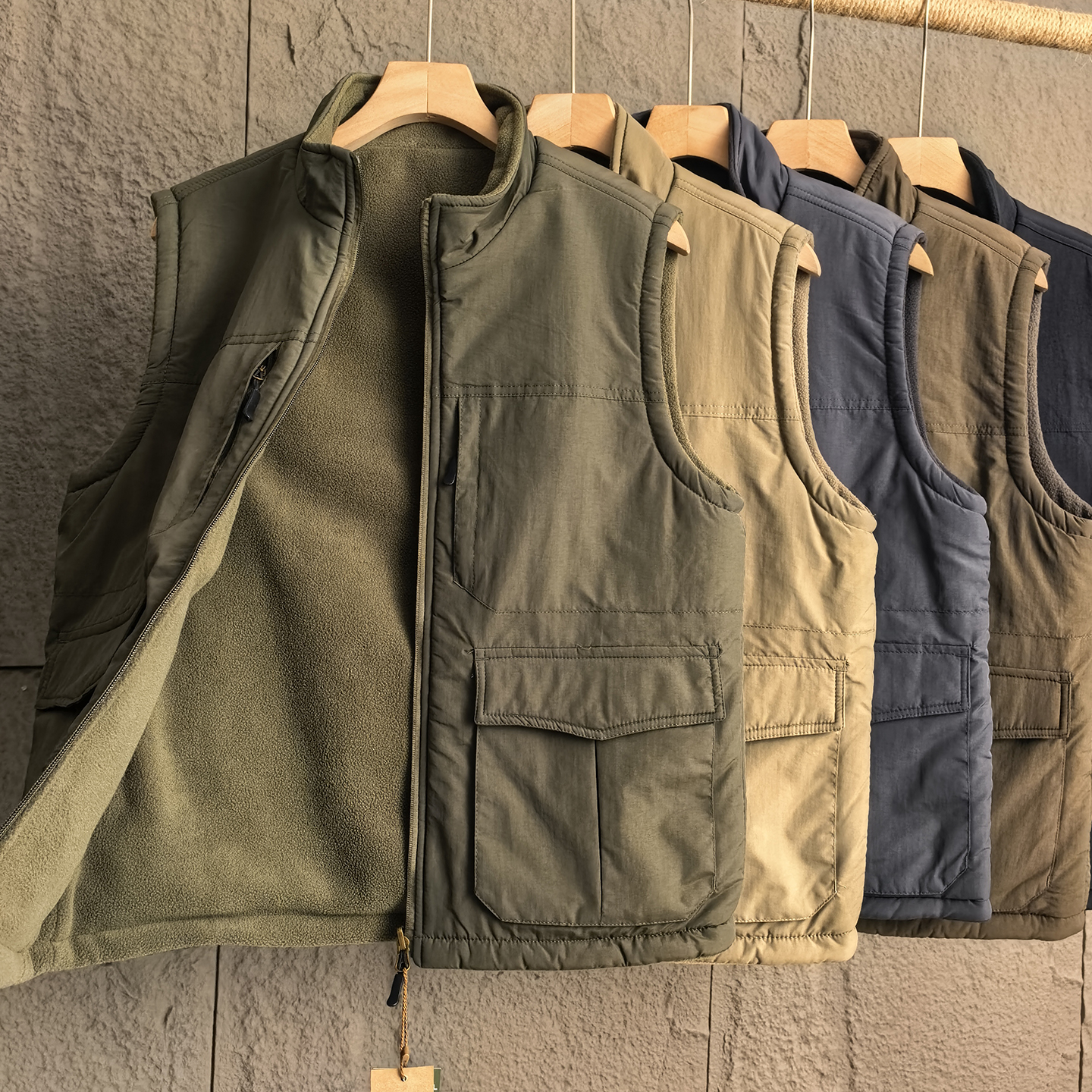 工装风！双面穿立领马甲秋冬