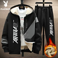 Playboy, мужская толстовка, осенний утепленный комплект, бархатная зимняя куртка для отдыха