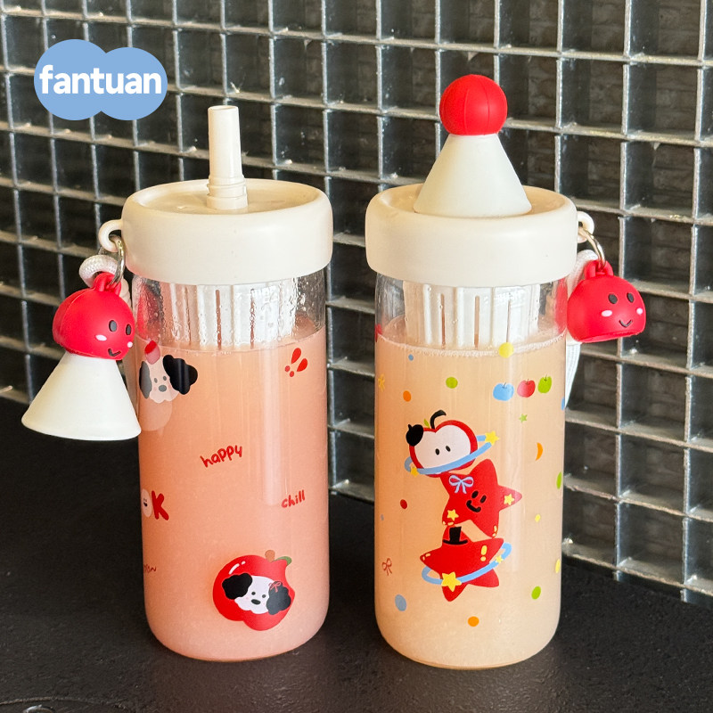 玻璃杯女生高颜值吸管杯学生上学专用泡茶杯大容量便捷可爱水杯子