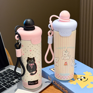 保温杯女生高颜值新款2025大容量吸管杯学生上学专用便捷茶水杯子