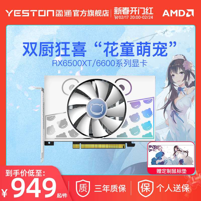 AMD盈通RX6500xt 6600  大地之神萌宠台式机电脑电竞游戏独立显卡