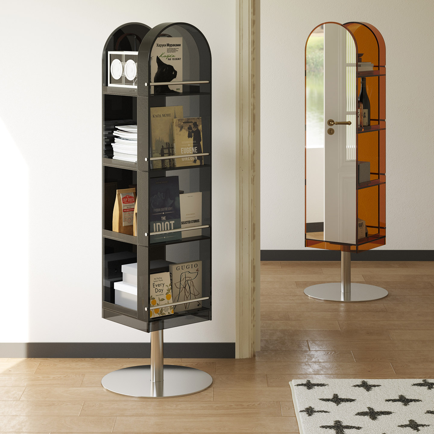 雅仆亚克力旋转落地镜柜杂志架