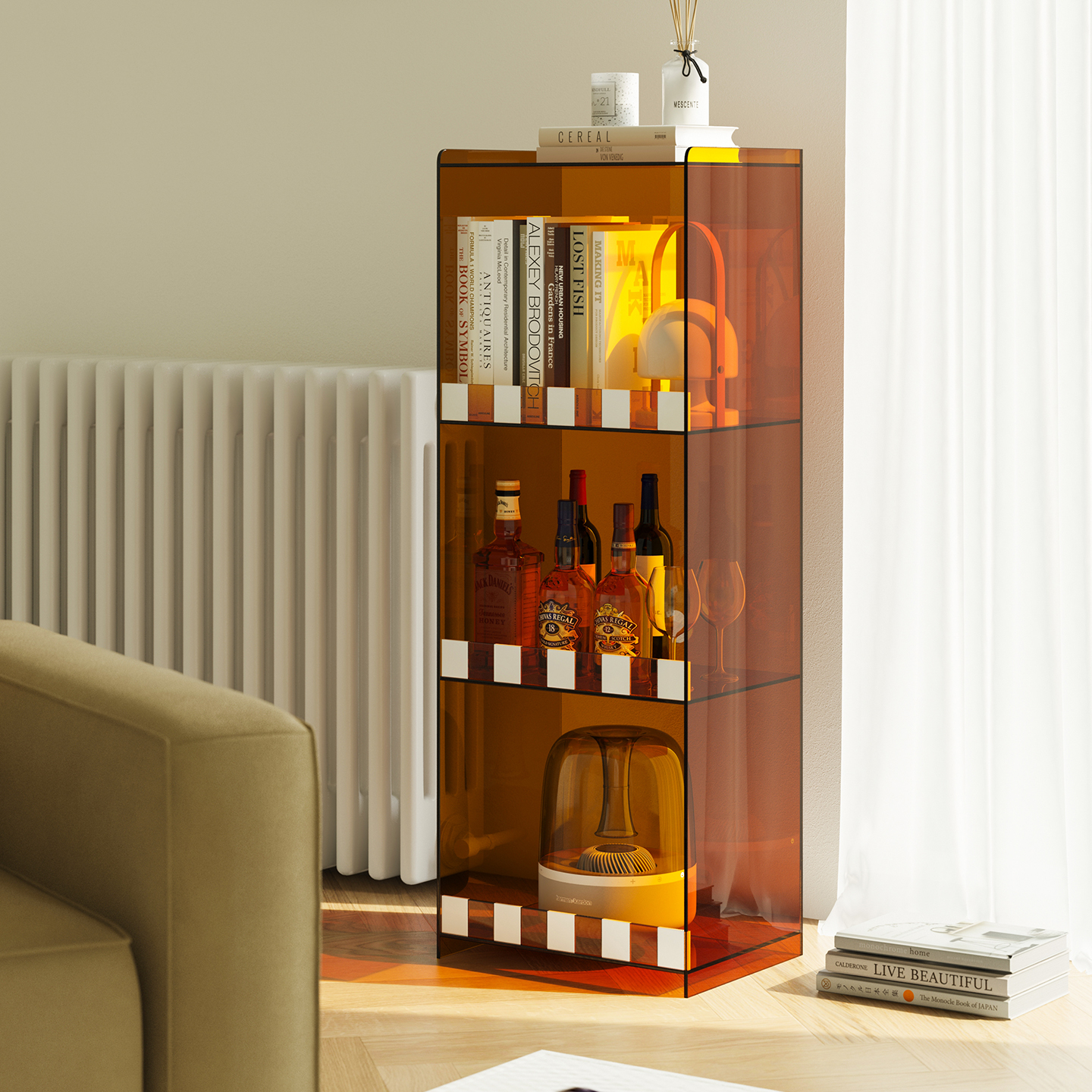 雅仆透明亚克力书架多层收纳置物架现代简约客厅储物架书柜展示柜