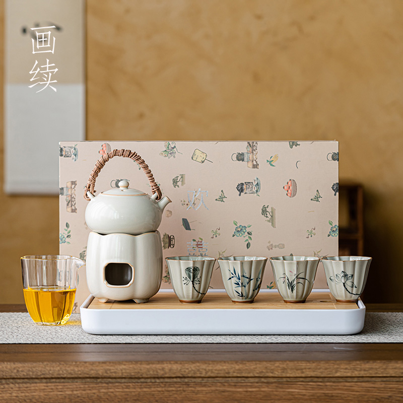 画续2023新款苏打釉煮茶壶茶具套装提梁壶煮茶器煮茶炉酒精炉室内