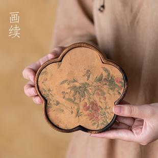 画续胡桃木花瓣壶承干泡台盖碗底托壶垫茶承壶托复古茶盘壶垫小号