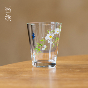 家用茶室玻璃茶杯耐热玻璃茶具高颜值喝茶杯 画续高硼硅玻璃杯礼装