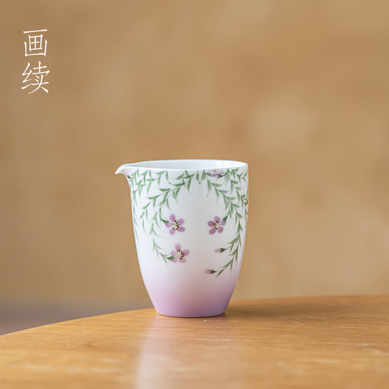 画续白瓷手绘凌霄花公道杯茶具陶瓷加厚手抓功夫茶道分茶器茶海,餐饮具,公道杯,淘宝优惠券,粉丝福利购,淘宝优惠卷