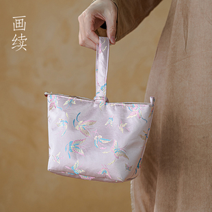 收纳包 画续国风蝶舞花间茶杯包一壶两杯旅行茶具布包茶事包便携式