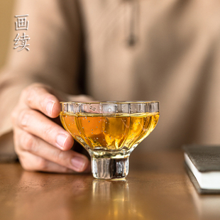 画续耐高温水晶玻璃茶杯主人杯单杯女单个高档功夫茶具高脚品茗杯