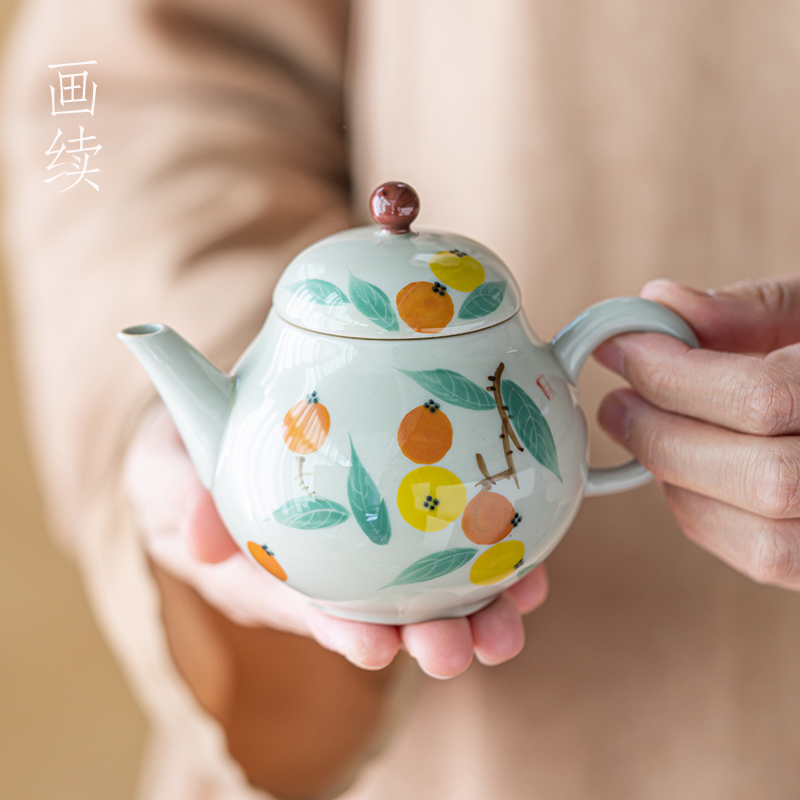 画续草木灰手绘枇杷梨形茶壶泡茶家用功夫茶具单壶可爱陶瓷一人用