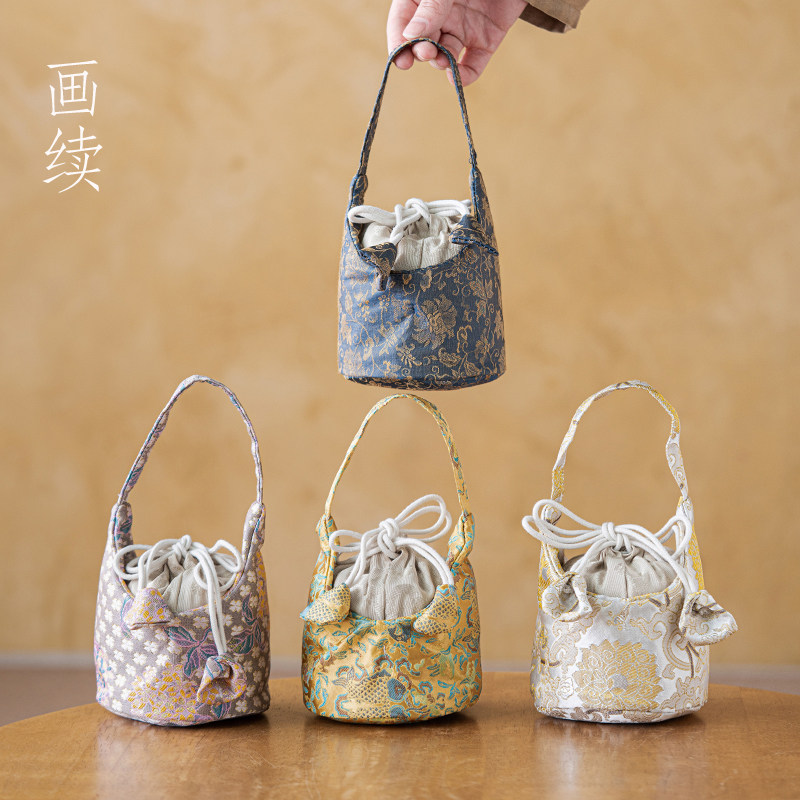 画国风织锦束口茶杯袋茶具收纳袋茶壶袋茶道配件茶道零配新中式