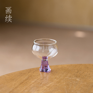 高脚杯高档耐热茶杯高足杯单杯家用茶杯 画续高足圆趣玻璃杯礼装