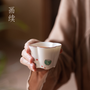 画续手绘白瓷主人杯单杯女士功夫茶具茶杯单个品茗杯男陶瓷专用