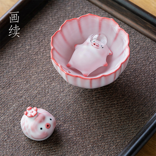 画续粉汝玉脂软萌茶宠茶室创意吐泡泡鱼茶玩可爱手工摆件小茶宠