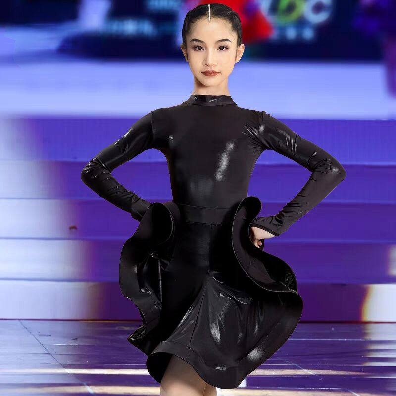 少儿拉丁舞比赛服女童国标舞蹈规定服装专业表演服高级练功服大裙