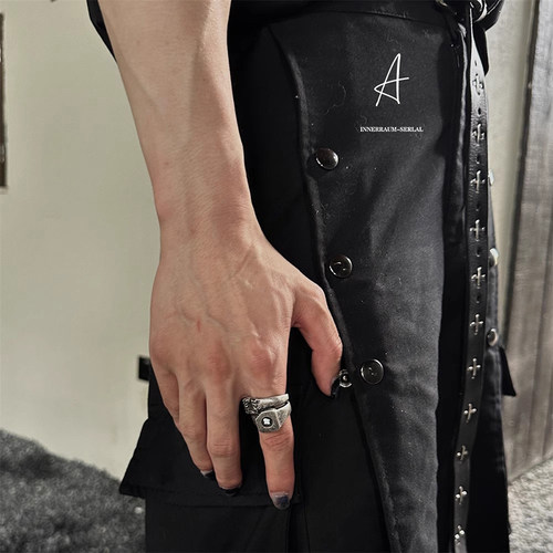 Gothmos风男女做旧双层解构戒指