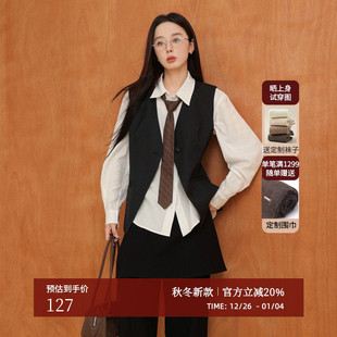 马夹外套女AZ44MJ514 休闲通勤风气质V领西装 黑标BAIZHUO冬季 新款