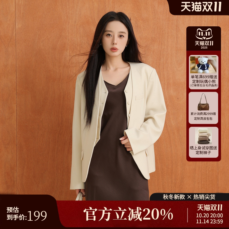 AIRIQI秋季新款休闲简约假两件叠穿设计感廓形西装外套AH43XZ295