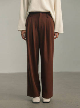 黑标BAIZHUO冬季新款复古老钱风打褶垂感百搭通勤休闲裤AZ44CK364