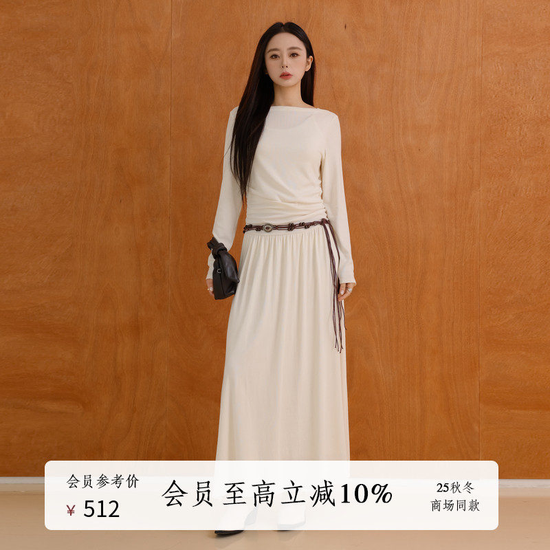 AIRIQI25冬新款碎褶长袖连衣裙