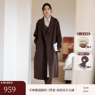 黑标BAIZHUO冬季新款老钱风宽松落肩羊毛双面呢毛呢外套AZ44DY100