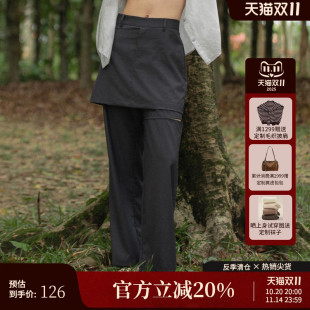 裤 AIRIQI夏季 叠穿假两件长款 高腰显瘦直筒拖地裤 子AY42CK061 新款