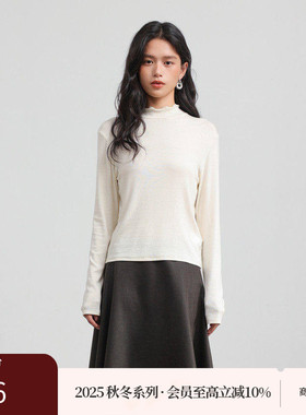 AIRIQI商场同款25秋新款修身显瘦花边半高领针织打底衫AH53DS201