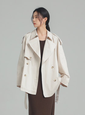 黑标BAIZHUO春季新款简约松弛感英伦风翻领廓形风衣外套AZ51FY274