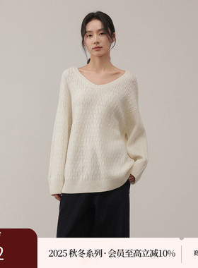 AIRIQI商场同款25冬新款休闲慵懒感宽松V领羊毛针织衫女AY54MS459