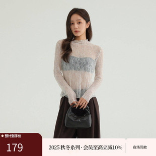 AIRIQI商场同款25秋新款轻薄蝉翼镂空蕾丝针织打底衫女AH53DS342