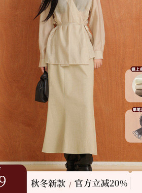 AIRIQI秋季新款优雅气质高腰显瘦修身A字鱼尾PU半身裙女AH43BQ261