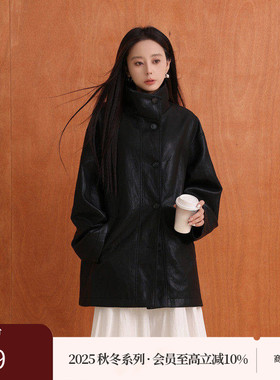 AIRIQI商场同款25秋新款百搭休闲翻领设计感PU夹克外套AY53WT198