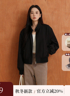 AIRIQI秋季新款休闲通勤宽松复古立领短款拉链夹克外套AY43WT310