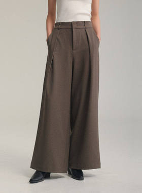 黑标BAIZHUO春季新款宽松垂感拖地压褶直筒阔腿休闲裤女AZ51CK207