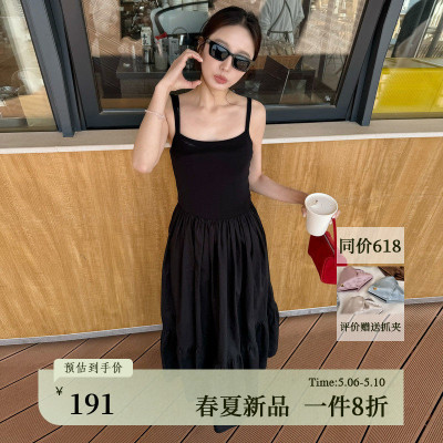 AIRIQI春季新款腰A字吊带连衣裙