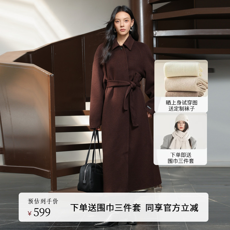 AIRIQI冬季新款翻领双面呢外套