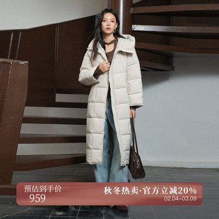 AIRIQI冬季新款休闲连帽宽松方格绗缝长款双拉链羽绒服AX44YR026