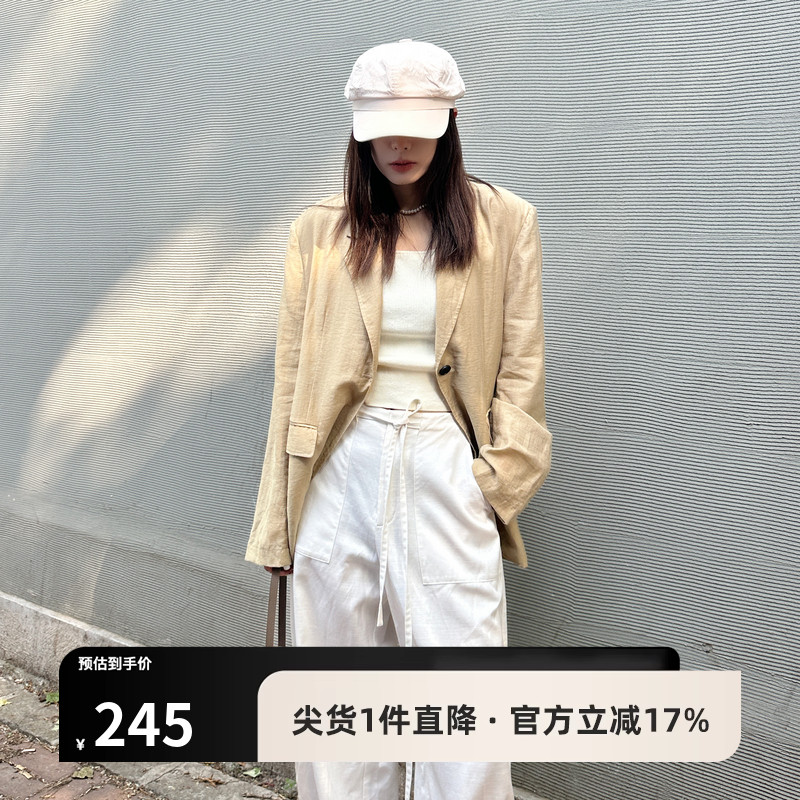 黑标BAIZHUO夏季新款复古亚麻薄款显瘦宽松西装外套AZ42X