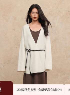 黑标BAIZHUO商场同款25秋新款休闲V领全羊毛针织开衫女AZ53KS285