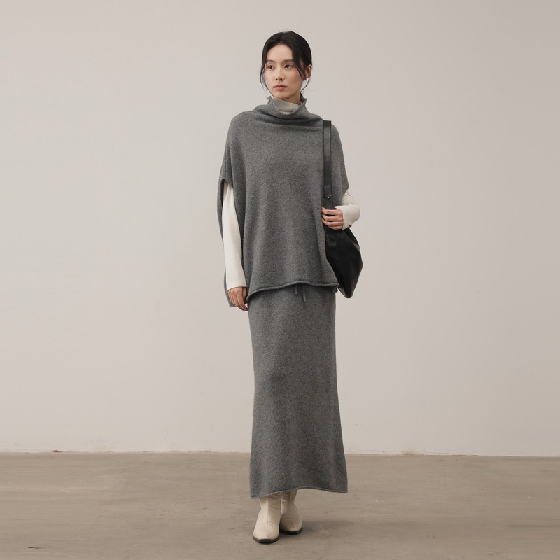 黑标BAIZHUO商场同款25冬新款披肩马甲+半身裙针织套装AZ