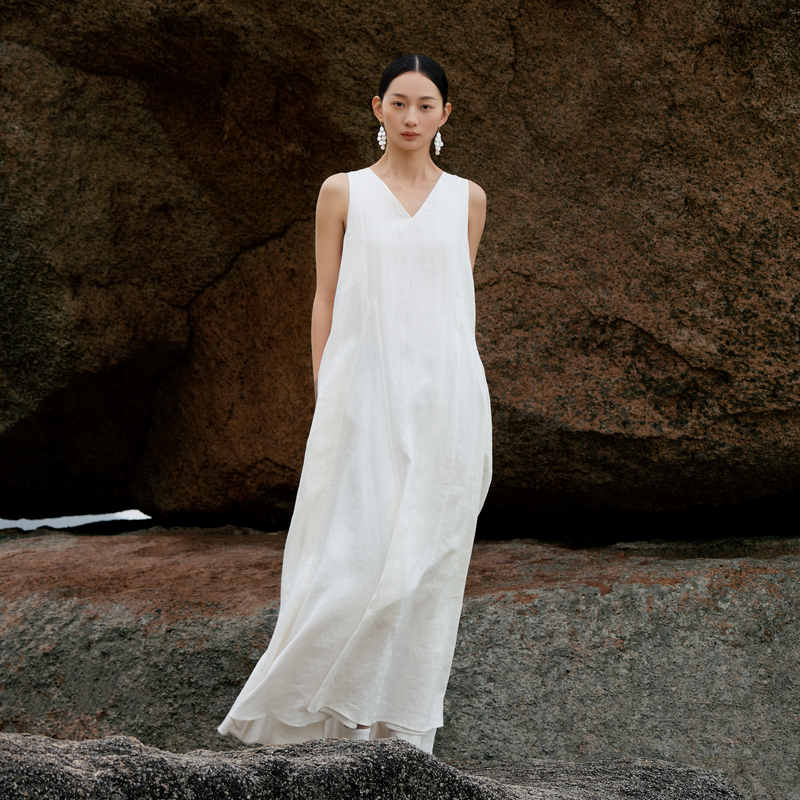 AIRIQI25夏新款亚麻背心连衣裙