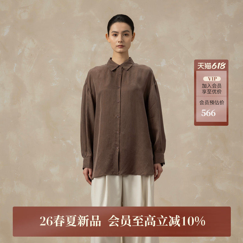 黑标BAIZHUO商场同款26春新款休闲复古落肩翻领纽扣衬衫AZ