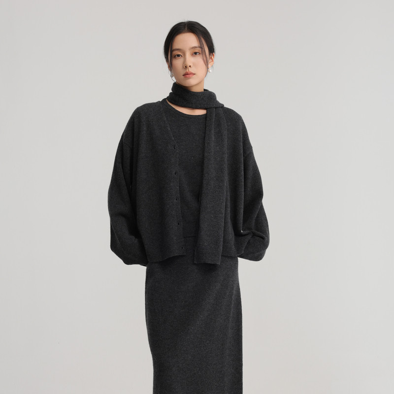 AIRIQI春季新款休闲软糯围巾+外套+短袖全羊毛针织套装AH44TZ593,女装/女士精品,时尚套装,淘宝优惠券,粉丝福利购,淘宝优惠卷