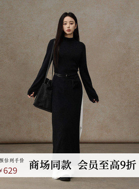 AIRIQI商场同款25冬新款休闲高开叉羊毛针织罩衫连衣裙AH54LQ480