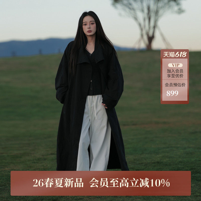 AIRIQI商场同款26春新款极简落肩廓形翻领中长款风衣女AY61FY142
