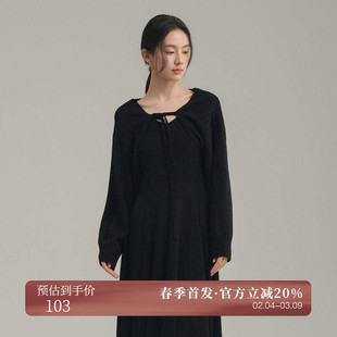 AIRIQI春季新款休闲慵懒风系带领口设计感短款针织开衫AH51KS053